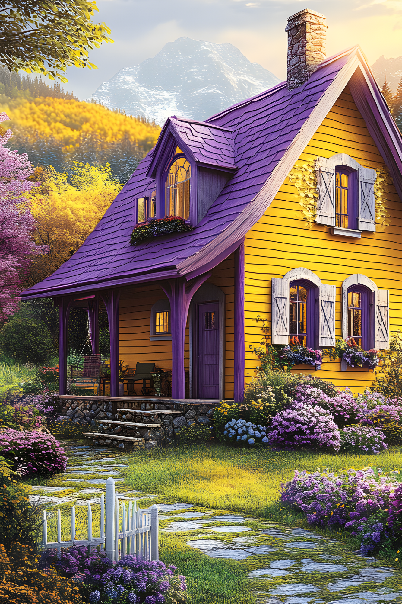 OtterBlotter Designer Custom Notebook - Countryside Lavender Quaint Cottage