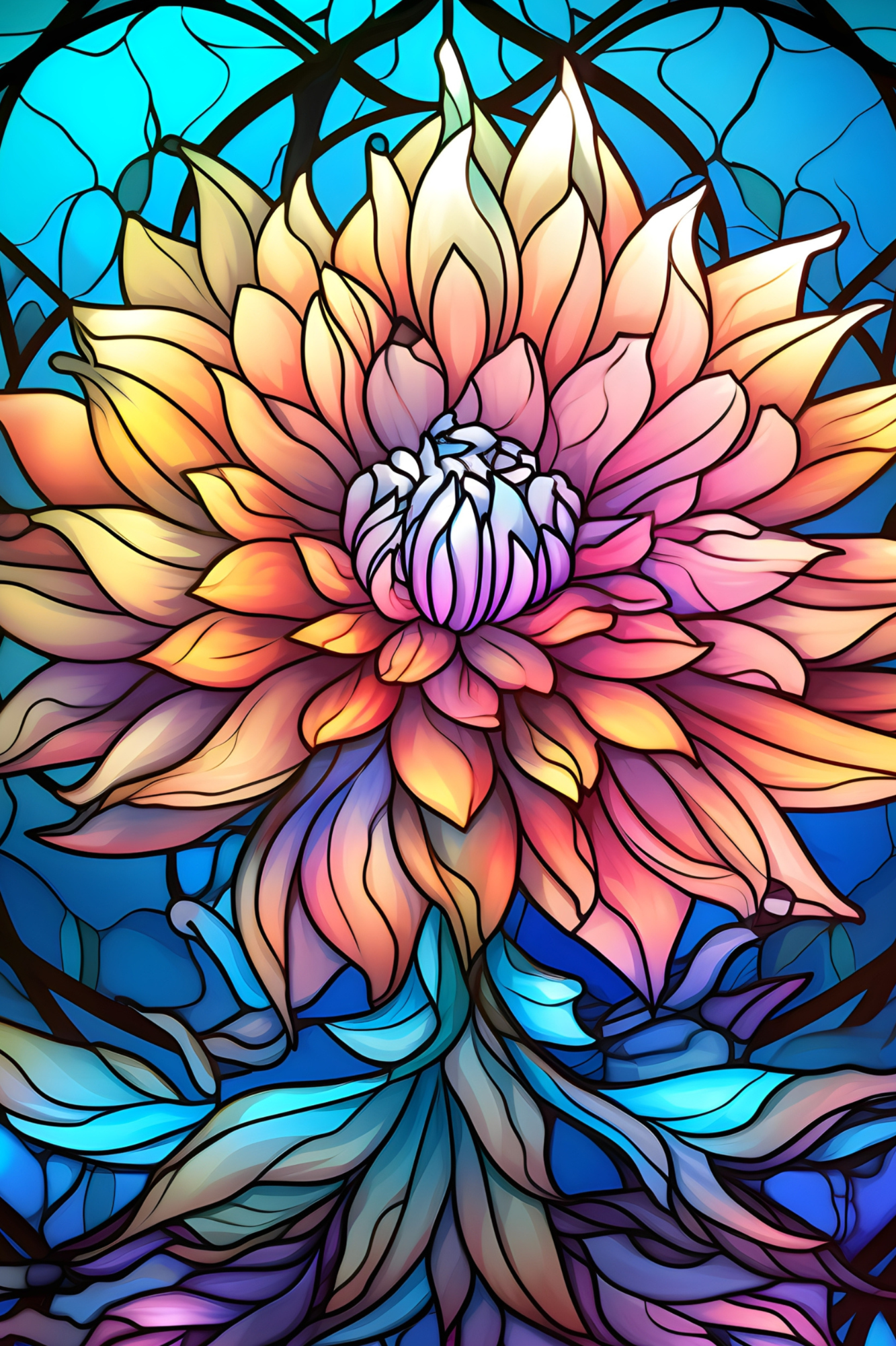 OtterBlotter Designer Custom Notebook - Stained Glass Flowers Aster