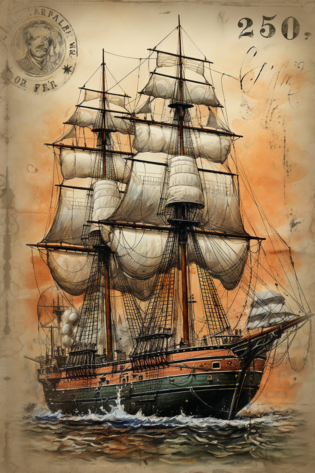 OtterBlotter Designer Custom Notebook - Old Ships 2