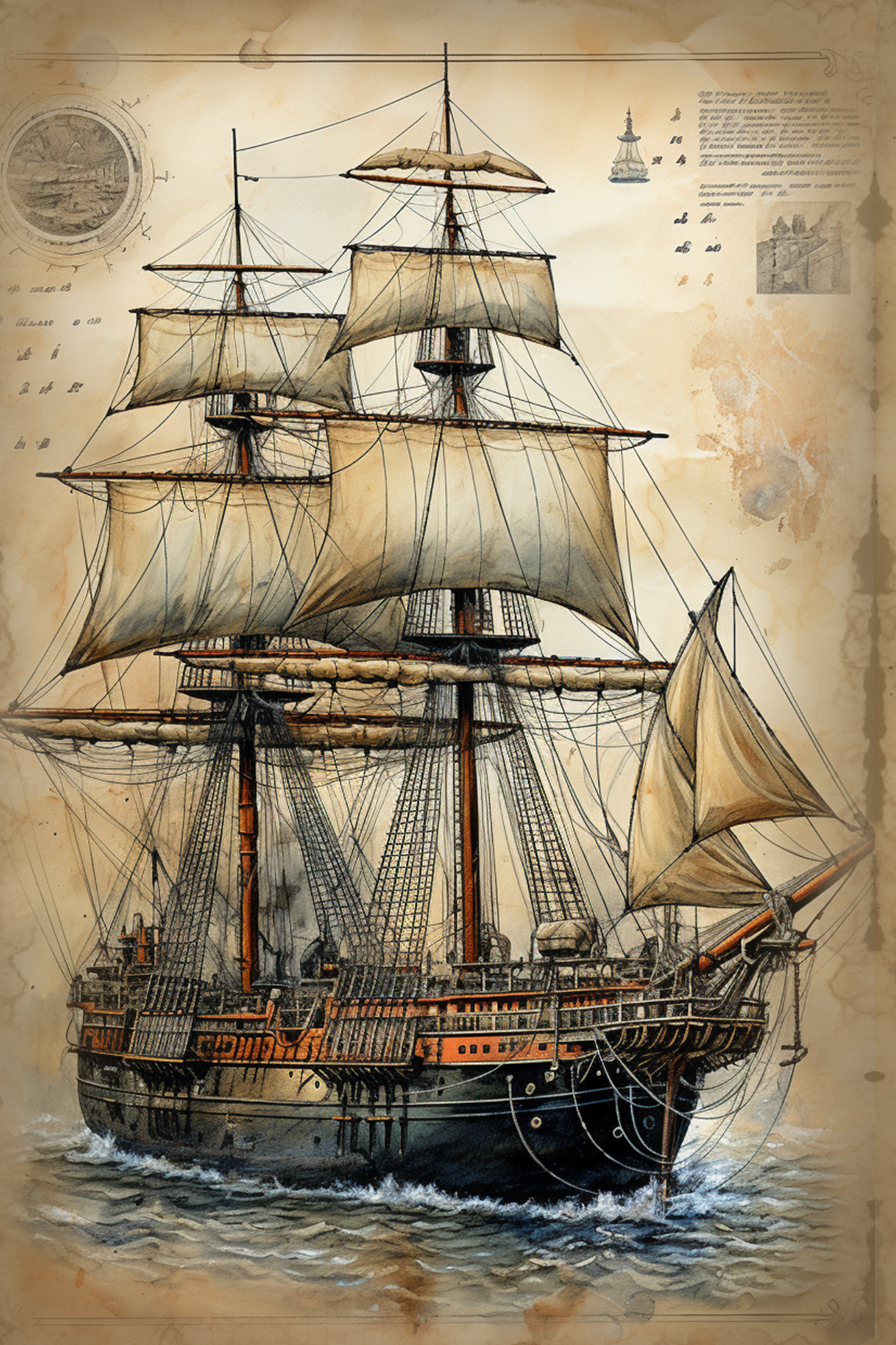 OtterBlotter Designer Custom Notebook - Old Ships 3