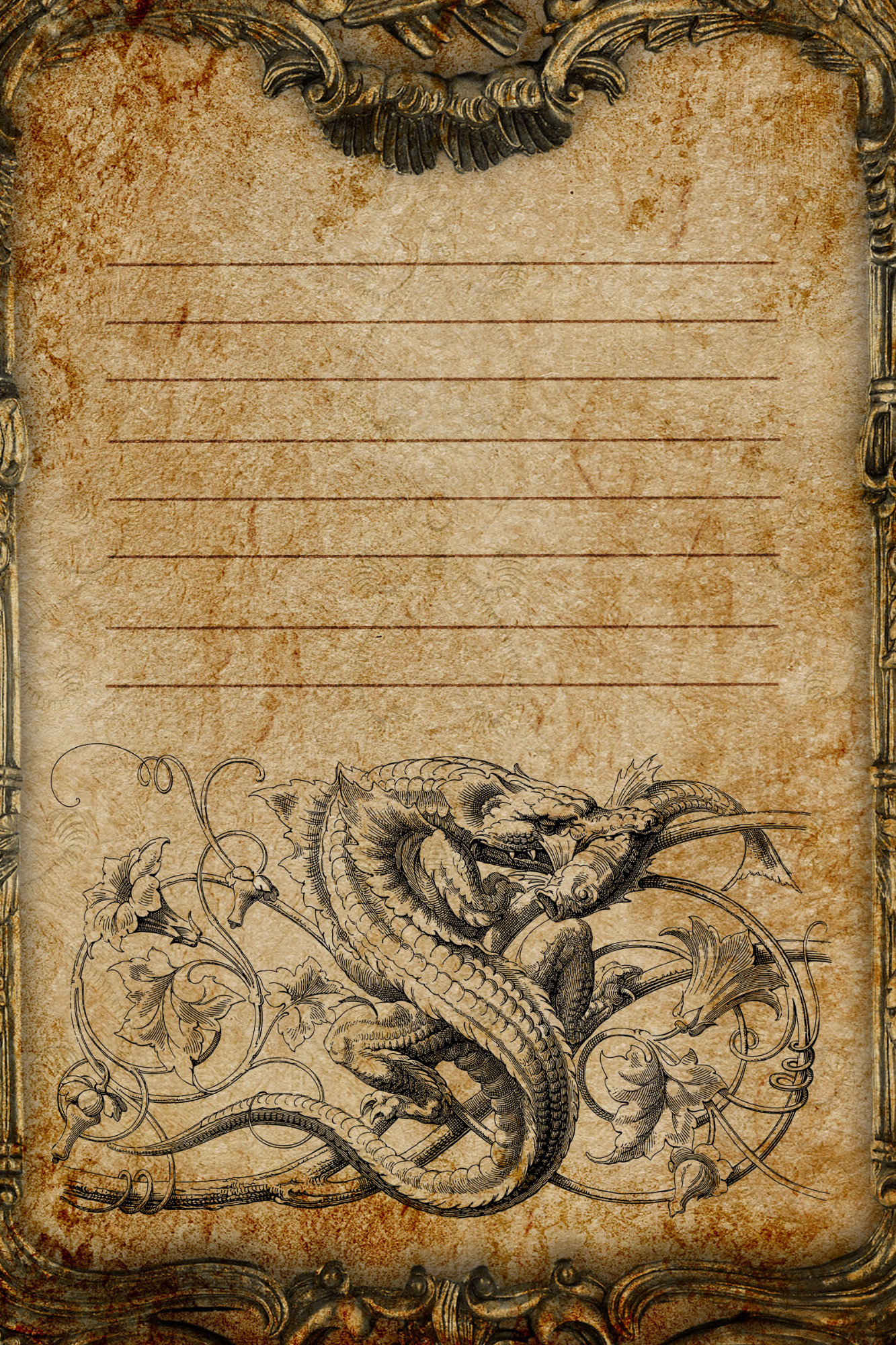 OtterBlotter Designer Custom Notebook - Dragon Scrapbook Dragon Parchment