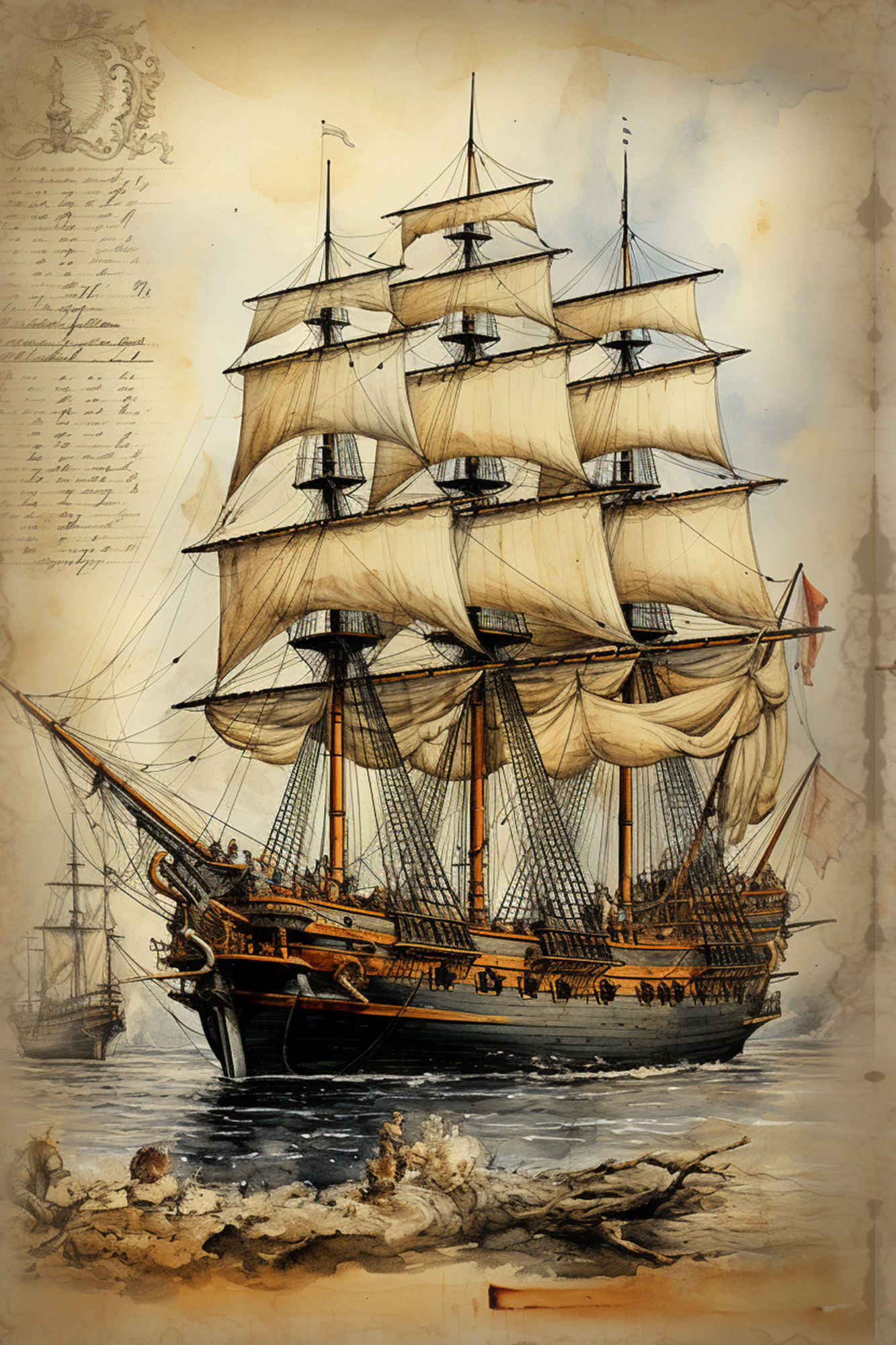 OtterBlotter Designer Custom Notebook - Old Ships 5