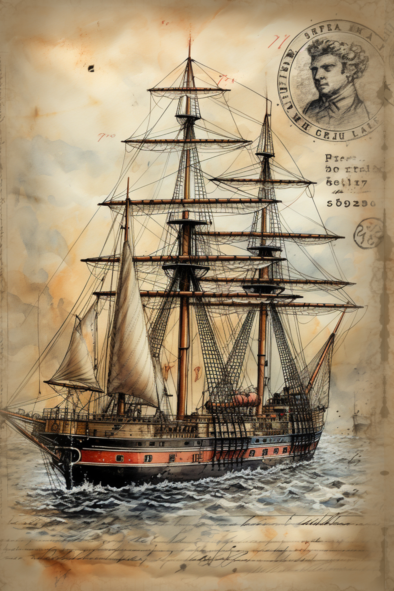 OtterBlotter Designer Custom Notebook - Old Ships 1