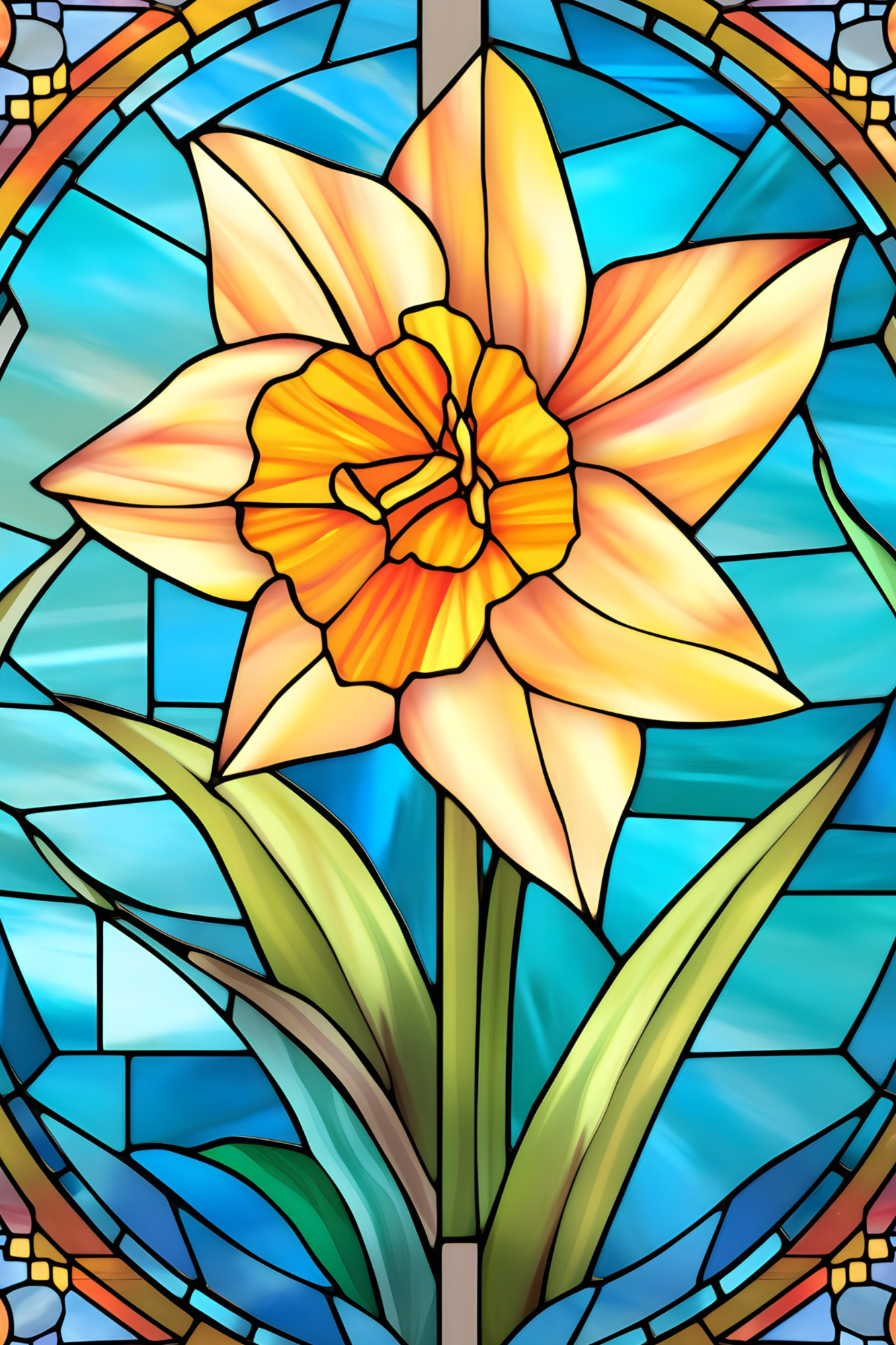 OtterBlotter Designer Custom Notebook - Stained Glass Flowers Daffodil