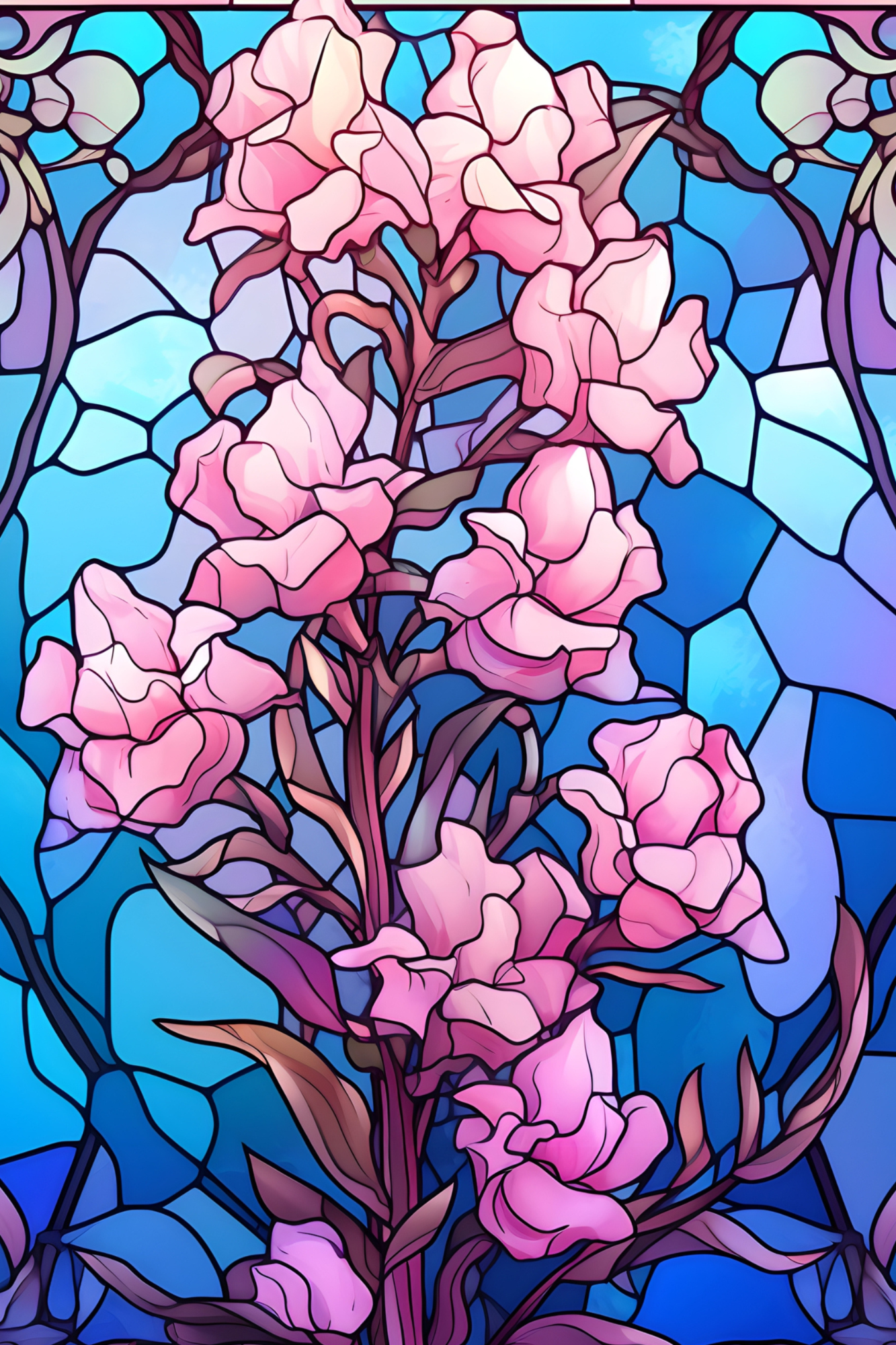 OtterBlotter Designer Custom Notebook - Stained Glass Flowers Larkspur