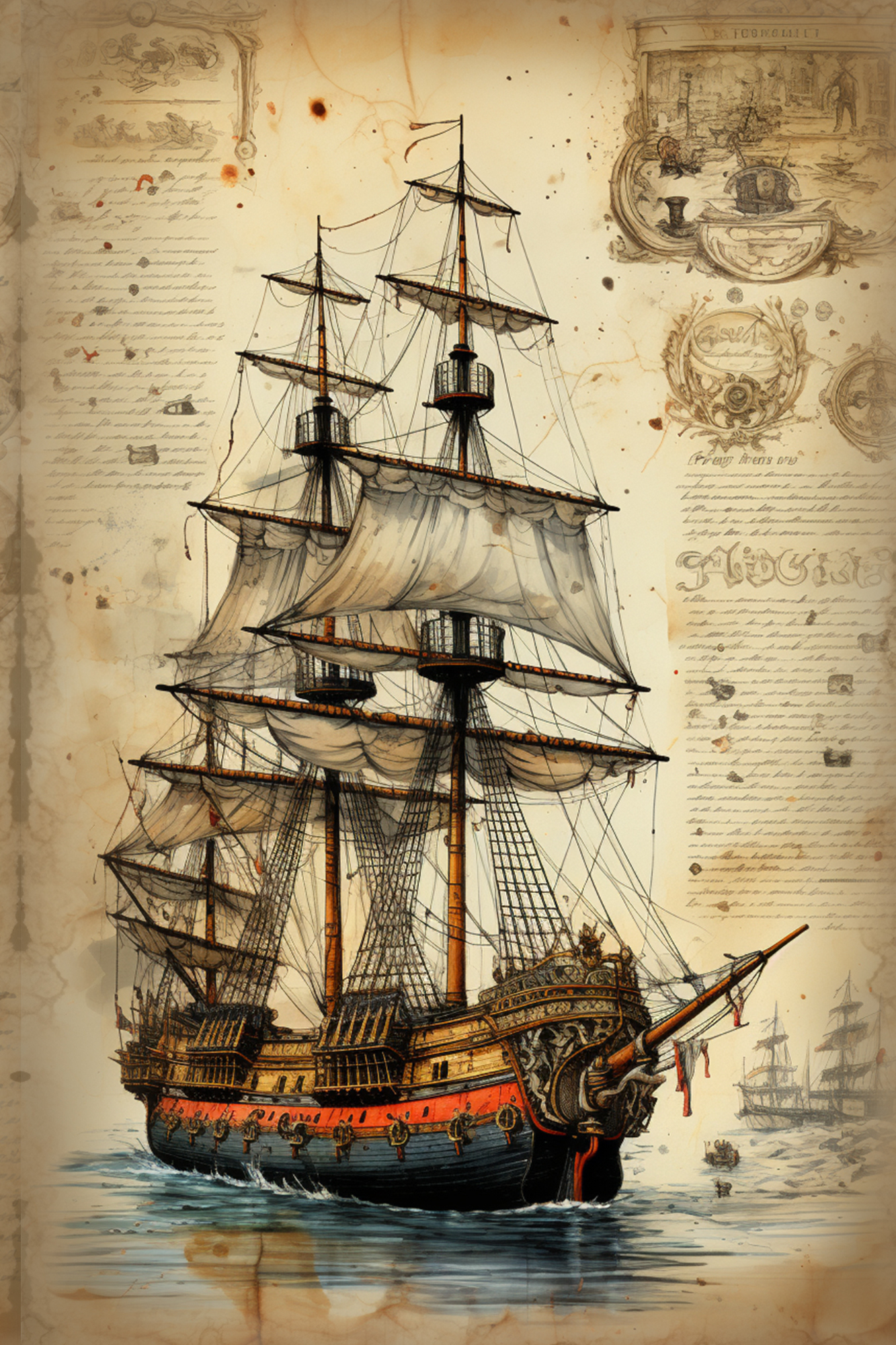 OtterBlotter Designer Custom Notebook - Old Ships 8