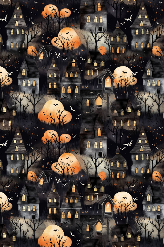 OtterBlotter Designer Custom Notebook - Spooky Halloween Moon Town