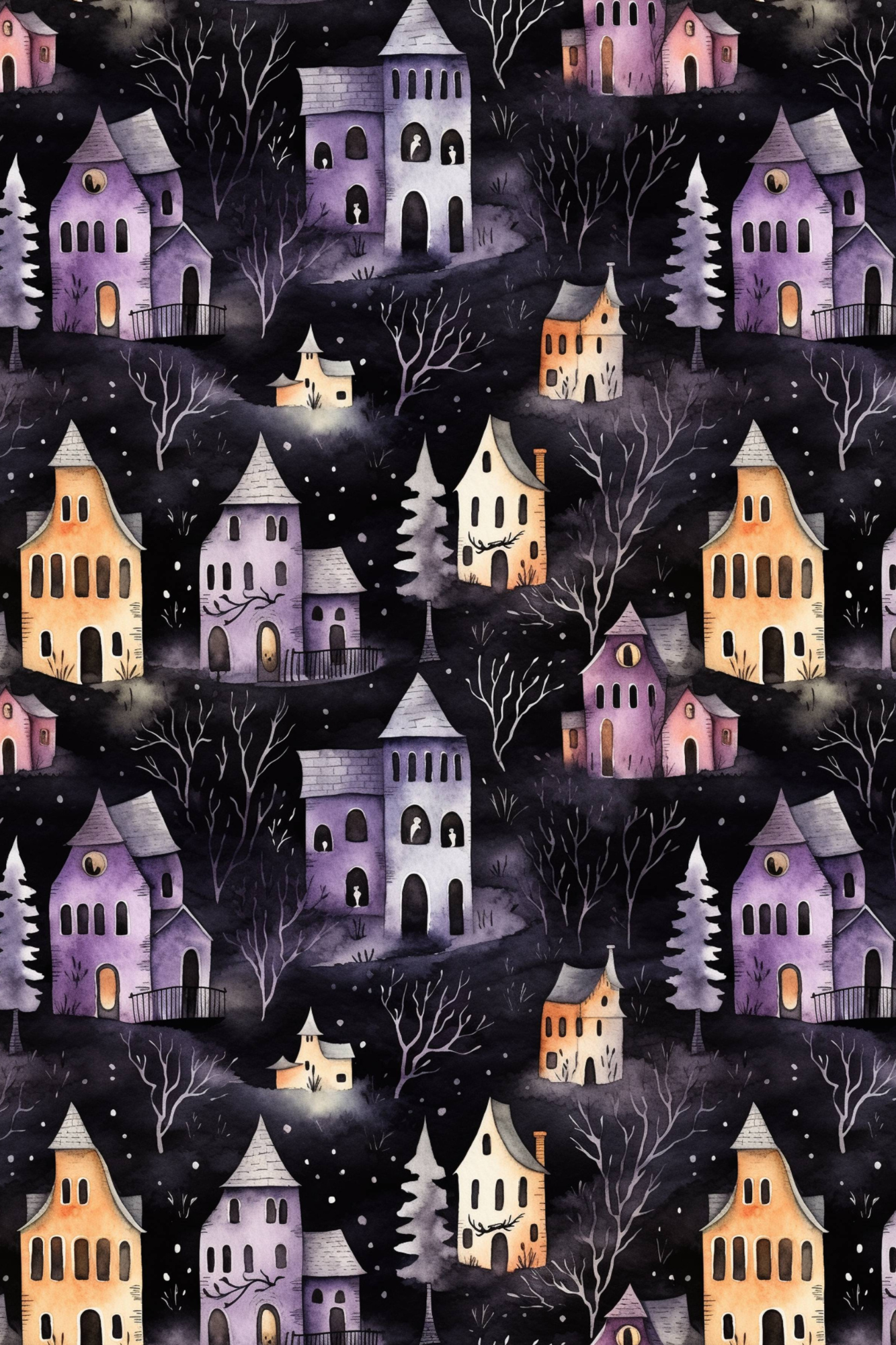 OtterBlotter Designer Custom Notebook - Spooky Halloween Haunted Town
