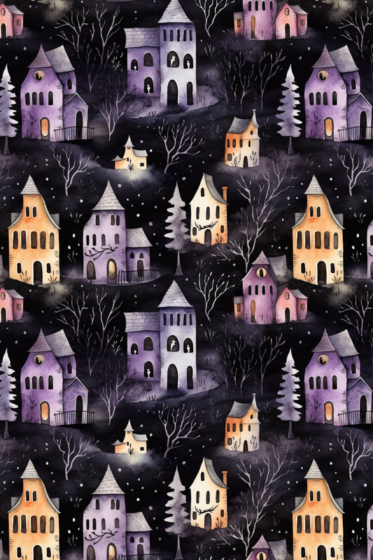 OtterBlotter Designer Custom Notebook - Spooky Halloween Haunted Town