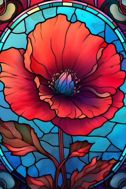 OtterBlotter Designer Custom Notebook - Stained Glass Flowers Poppy