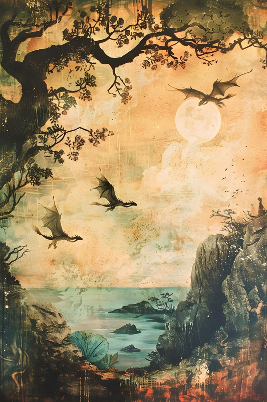 OtterBlotter Designer Custom Notebook - Medieval Dragon Coastal Flight